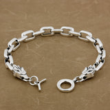 S925 Vintage Thai Silver Men's Square Ring Double Faucet Bracelet
