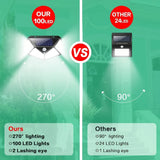 Outdoor 100 LEDs, safety lights with motion sensors, solar powered wall lights, wireless and waterproof