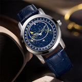 PINTIME Men's Watches Leather Strap Starry Moon Dial Casuals Fashion Quartz Wristwatch Luminous Waterproof Male Relogios Homme