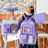 4pcs/set School Large Capacity Canvas Backpack For Students Bookbags Girls Kawaii Casual Book Travel Rucack Shoulder Bags