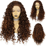 13x2 Lace Wig Inch 22Inch Afro Curly Kinky Wave Brown Cosplay Synthetic Glueless Natural Women's Lace Front Wig for Halloween
