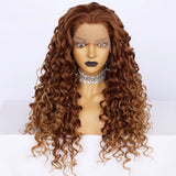 13x2 Lace Wig Inch 22Inch Afro Curly Kinky Wave Brown Cosplay Synthetic Glueless Natural Women's Lace Front Wig for Halloween