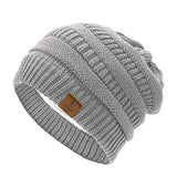 (light grey) Warm Winter Hat, Wool Knitted Plus Fleece Hat, Warm, Soft And Stretchy Knitted Hat, Leather Pink