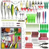 142PC Fishing Lures Set, Topwater Fishing Hooks Tackle Kit For Bass Trout Salmon, Including Minnow Popper Spoon Lures