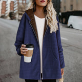 Pure color plus fleece hooded zipper women's jacket
