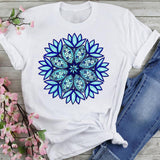 T-shirt Women's Printed Short Sleeve Datura Flower Floral Print White Round Neck