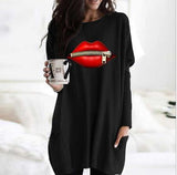 European And American Halloween Solid Color Printing Pocket Long Sleeve T-shirt Dress