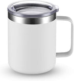 (White) Stainless Steel Coffee Mug With Lid And Handle, Double Vacuum Insulated Coffee Mug, Reusable Durable Travel Coffee Mug, Powder Coated, 1 Pack (white,