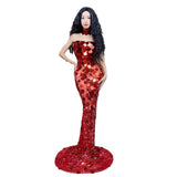 Luxury long with red temperament, chest wrapped backless, sexy waist cinched and slimming sequin evening dress