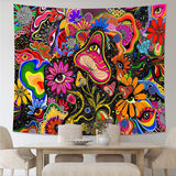Mushroom Trippy Psychedelic Eyes Colorful Flowers Wall Hanging Hippy Tapestry For Home