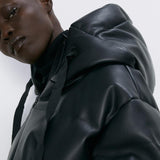 Women's winter hooded leather jacket