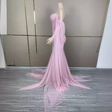 Pink Pearl Tail Long Design Feeling Wrapped Hip Fishtail Luxury Princess Celebrity Banquet Dress