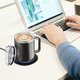 Coffee Mug with Lid - Auto Heat, 131-149℉ Intelligent Constant Temperature, 12.3oz Double Layer Food Grade Cup Warmer