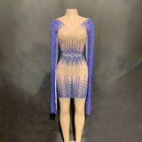 Runway evening dress, party dress design, super long sleeved temperament, stage performance attire, shimmering small diamond patterns, sexy