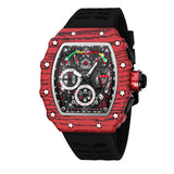 Pintime Men's Watches Silicone Strap Waterproof 3Bar Sport Quartz Wristwatch Tonneau Case Luminous Dial Chronograph Clock Gifts