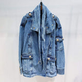 Golden Button Turtleneck Thick Denim Jacket