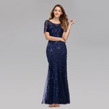 Large Size Evening Dress Foreign Trade Amazon Hot Sale European And American Version Pearl Mesh Fishtail Slim Sexy Women'S Clothing In Stock
