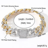 Cuban Chain Micro-Inlaid Zircon Between Gold Two-Tone Men'S Cuban Chain Hip Hop Bracelet