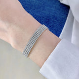 High Carbon Four Rows Full Rhinestone Couple Bracelet Sterling Silver