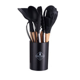 12pcs, Non-Stick Silicone Kitchen Utensils Set with Organizing Bucket - Includes Spatula, Ladle, Whisk, Tong, Oil Brush