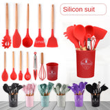 12pcs, Non-Stick Silicone Kitchen Utensils Set with Organizing Bucket - Includes Spatula, Ladle, Whisk, Tong, Oil Brush
