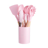 12pcs, Non-Stick Silicone Kitchen Utensils Set with Organizing Bucket - Includes Spatula, Ladle, Whisk, Tong, Oil Brush