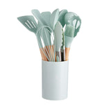 12pcs, Non-Stick Silicone Kitchen Utensils Set with Organizing Bucket - Includes Spatula, Ladle, Whisk, Tong, Oil Brush