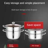 1pc, 2 Tier Steamer Pot, 10''/25.5cm Stainless Steel Steaming And Cooking Integrated Pot With Lid, Universal For Induction Cooker