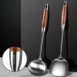 1pc Stainless Steel Wok Spatula/Soup Ladle With Rosewood Handle, Cooking Utensils With Wooden Handle, Kitchenware, Kitchen Supplies
