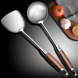 1pc Stainless Steel Wok Spatula/Soup Ladle With Rosewood Handle, Cooking Utensils With Wooden Handle, Kitchenware, Kitchen Supplies