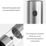 1pc Electric Spice Grinder Stainless Steel Salt And Pepper Mill Fillable Adjustable Coarseness With Light And On/Off Button Kitchenware, Kitchen Accessories