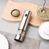 1pc Electric Spice Grinder Stainless Steel Salt And Pepper Mill Fillable Adjustable Coarseness With Light And On/Off Button Kitchenware, Kitchen Accessories