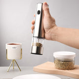 1pc Electric Spice Grinder Stainless Steel Salt And Pepper Mill Fillable Adjustable Coarseness With Light And On/Off Button Kitchenware, Kitchen Accessories