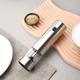 1pc Electric Spice Grinder Stainless Steel Salt And Pepper Mill Fillable Adjustable Coarseness With Light And On/Off Button Kitchenware, Kitchen Accessories