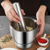 1SET Stainless Mortar And Pestle Kitchen Garlic Pugging Pot Pharmacy Bowl Pepper Spice Grinder Tool Home Cooking Kitchen Gadget