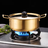 1pc Cooking Pot With Lid, Korean Noodle Cooker, Soup Cooker, Stainless Steel Thickened Ramen Cooker, Golden Small Hot Pot