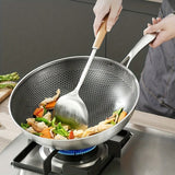 1pc, Honeycomb Coating Non-Stick Skillet, Stainless Steel Wok, Saute Pan, For Gas Stovetop And Induction Cooke