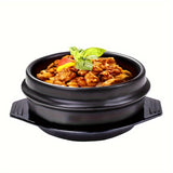 1 Set, Korean Stone Bowl (12.7cm) With Tray (16.0cm), Premium Ceramic Stone Hot Pot For Bibimbap Soup And Korean Stone