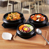 1 Set, Korean Stone Bowl (12.7cm) With Tray (16.0cm), Premium Ceramic Stone Hot Pot For Bibimbap Soup And Korean Stone