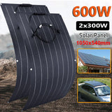 300W/600W Flexible Monocrystalline Solar Panel Kit - 18V Power Charger for Outdoor Camping, Yacht, Motorhome, Car, RV, Boat