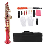 Bb Soprano Saxophone with 2 Curved Necks Brass Straight Sax Wind Instrument Kit for Beginners Intermediate Players