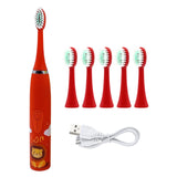 6 in 1 Children Electric Toothbrush Cartoon KidsToothbrush Head Ultrasonic Waterproof Soft Hair Cleaning Brush Rechargeable