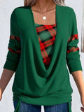 Printed Solid Color Long-sleeved Women's Large Drop Collar Loose Pleating Fake Two-piece Top