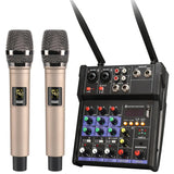 4 Channel USB Audio Mixer Wireless Microphone Studio Sound Mixers with Bluetooth DJ Console Mi for Karaoke