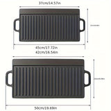 1pc, Non Stick Grill Pan, Cast Iron Griddle, Double Sided Baking Cooking Tray, Flat Top Griddle For Stovetop, Barbecue Plate