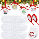 100 Piece Christmas Sublimation Blanks Holes White Acrylic Round Ornament With Red Ribbon