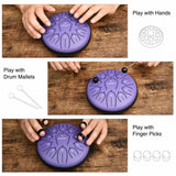 Lekato 6 Inch Tongue Drum 11 Notes D Tune Steel Hand Pan Drum Tank Drums with Drumsticks Padding Bag Percussion Instruments
