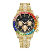 PINTIME Watch for Men Colored Diamond Watches Fashion Hip Hop Iced Out Quartz Wristwatch Waterproof Luminous Luxury Reloj Hombre