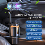 Lighted Adjustable With Water 2 In 1 Cars Interior Coog Fan Multipurpose Car Cup Holder Auto Accessories