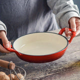 1pc 20.32cm Enameled Cast Iron Skillet, Orange & White Small Cast Iron Skillets, Cast Iron Frying Pan, Enameled Skillet Pan